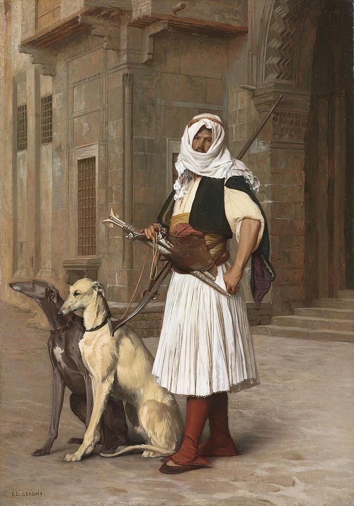 Arnaut con due cani whippet, 1867